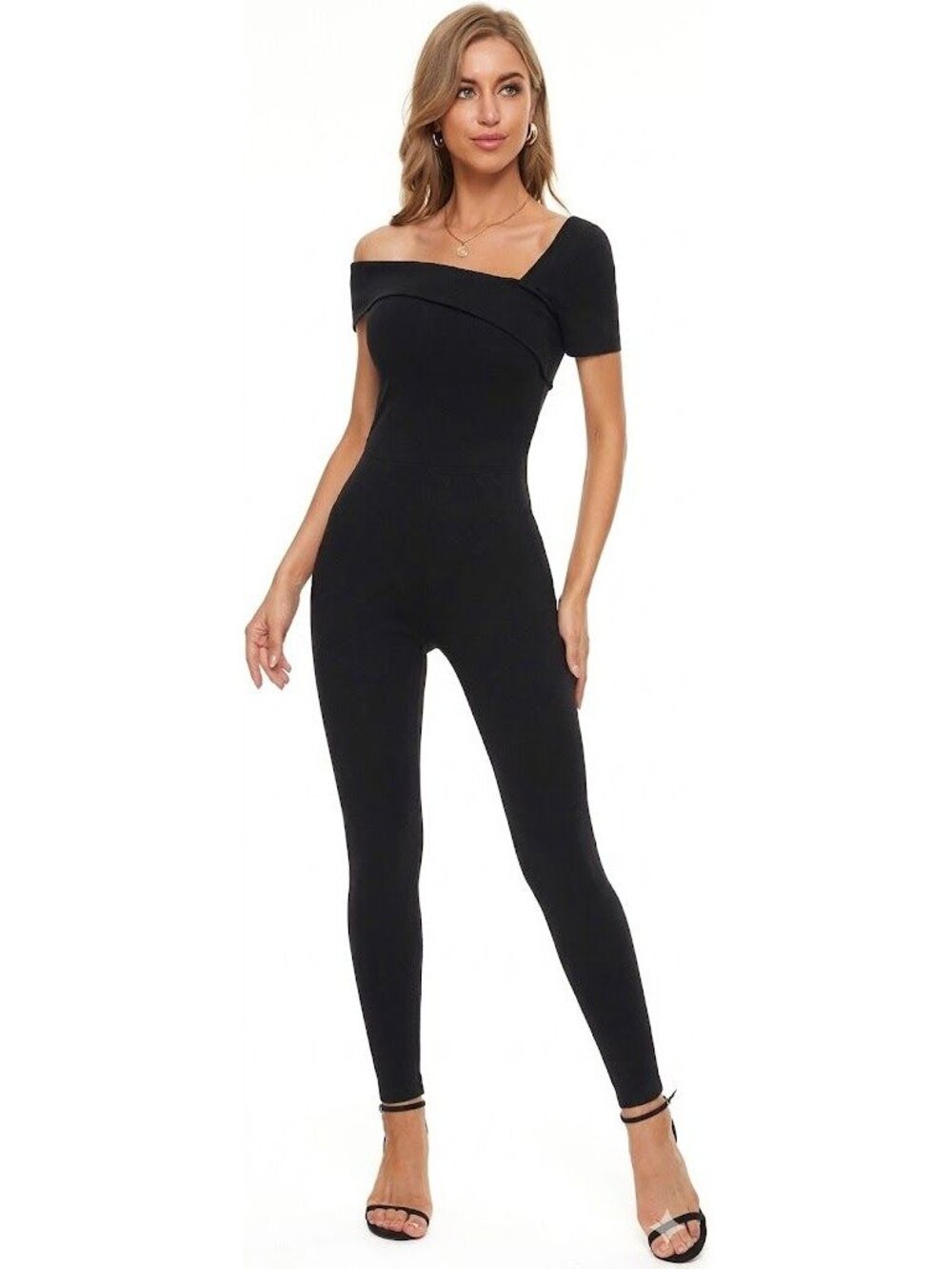 Sugar Poison Jumpsuit Medium One Shoulder Short Sleeve Polyester Black Party NEW